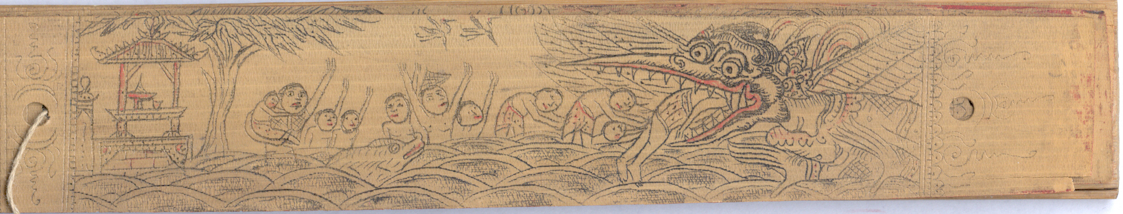 An illustrated Balinese lontar with scenes from the epics