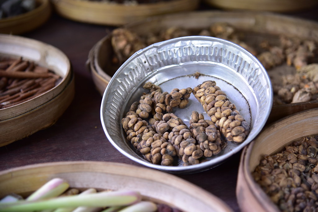 A dish of coffee beans as excreted by the civet, before cleaning