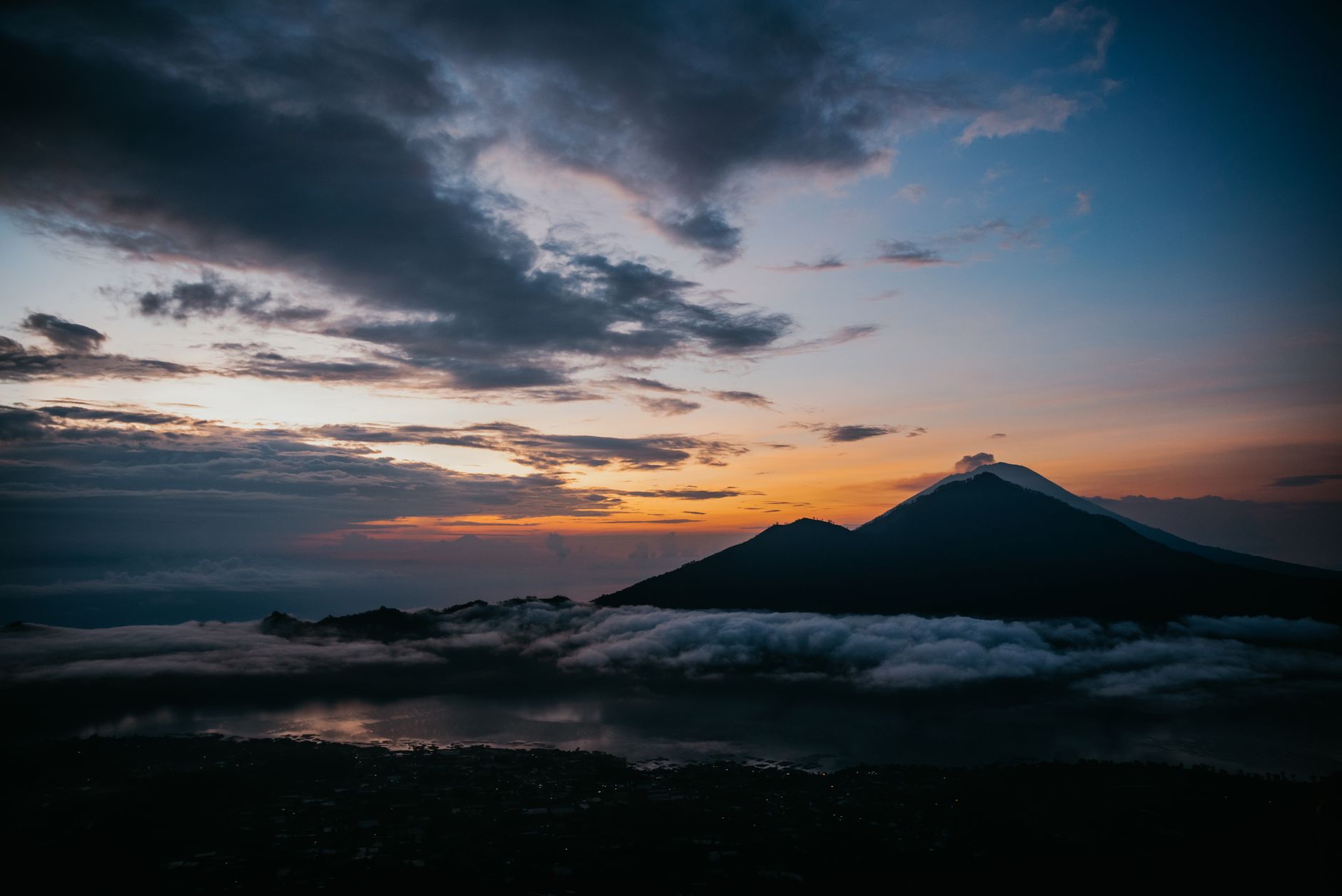 Mount Batur silhouetted above the caldera