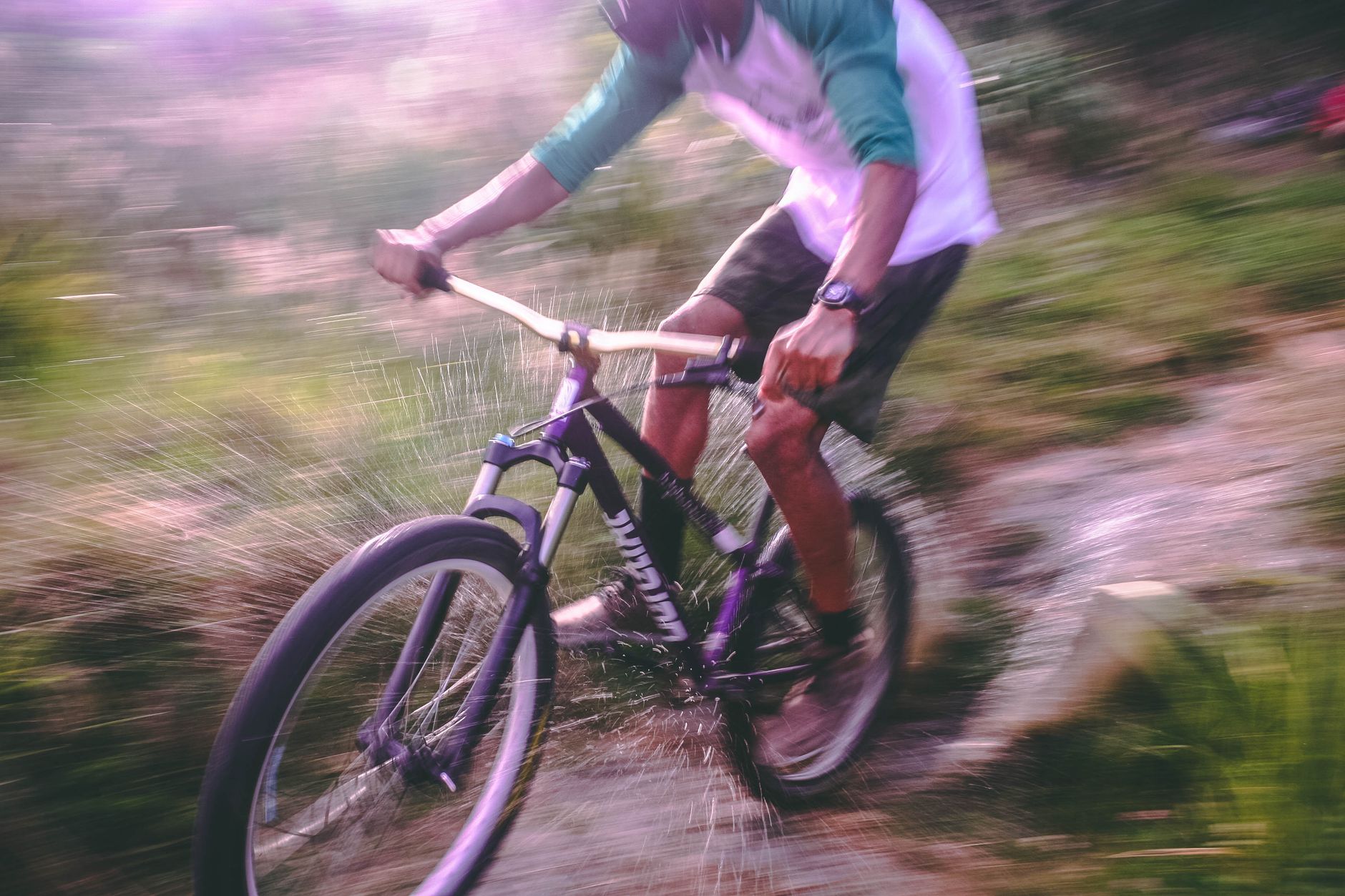 Mountain-biking action caught in motion