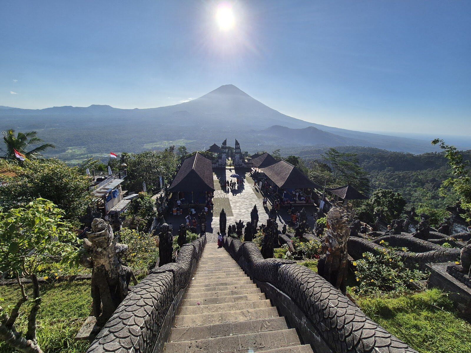 Looking back down the steps toward Agung; the temple sits at the foot of a real pilgrimage climb.