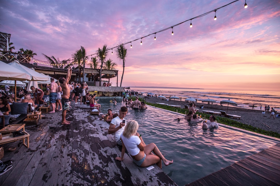 A beach-club deck at sunset, Seminyak