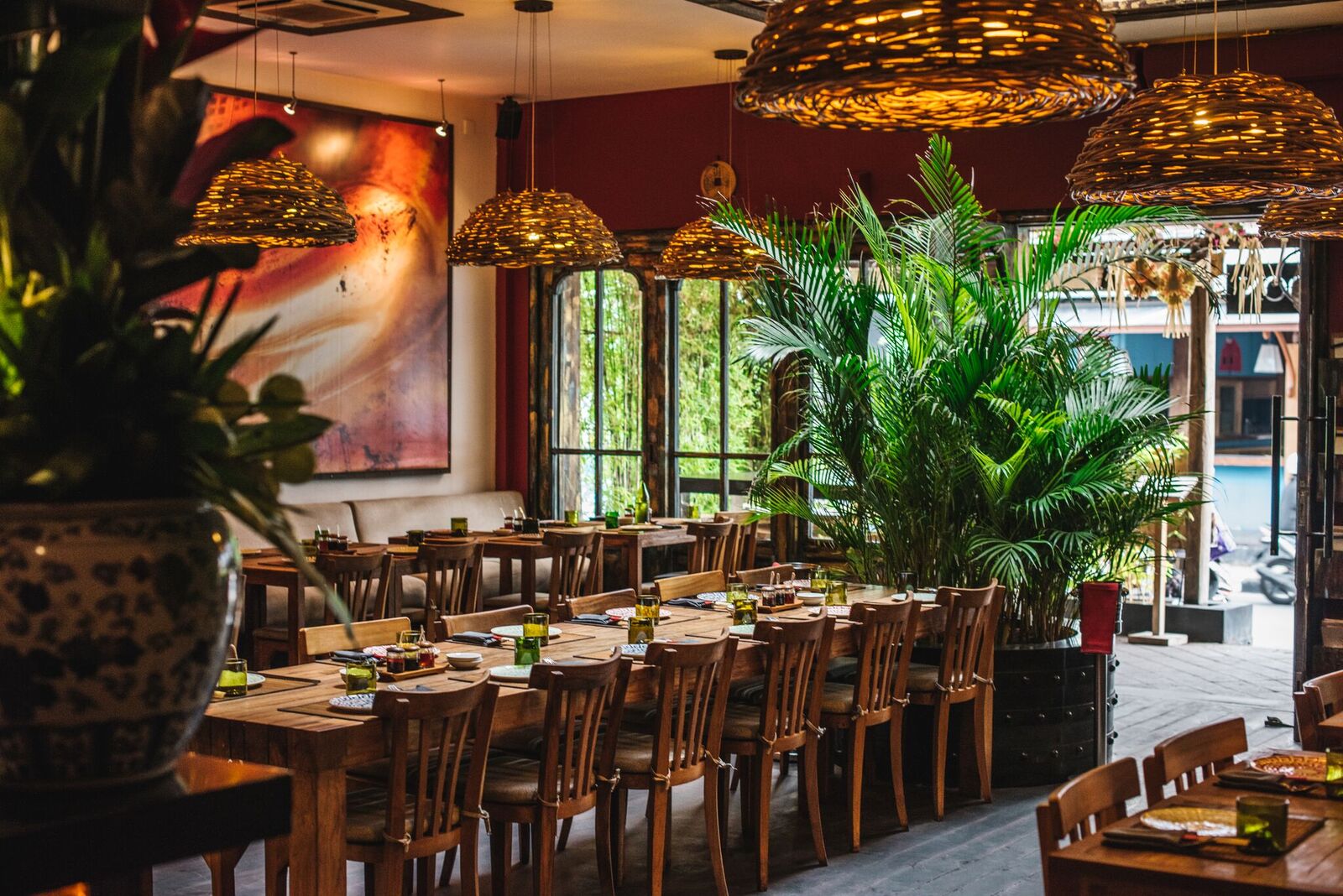 The stylish dining room of a Seminyak restaurant on the Kayu Aya strip