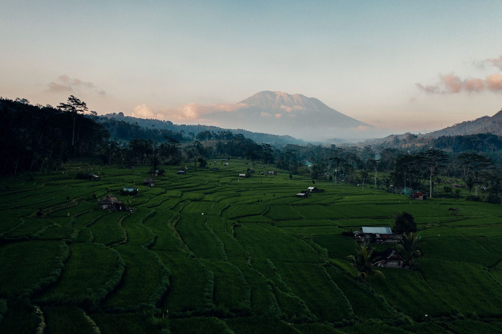 The green terraced river valley under Mount Agung — the slow, unhurried landscape people come to Sidemen for.
