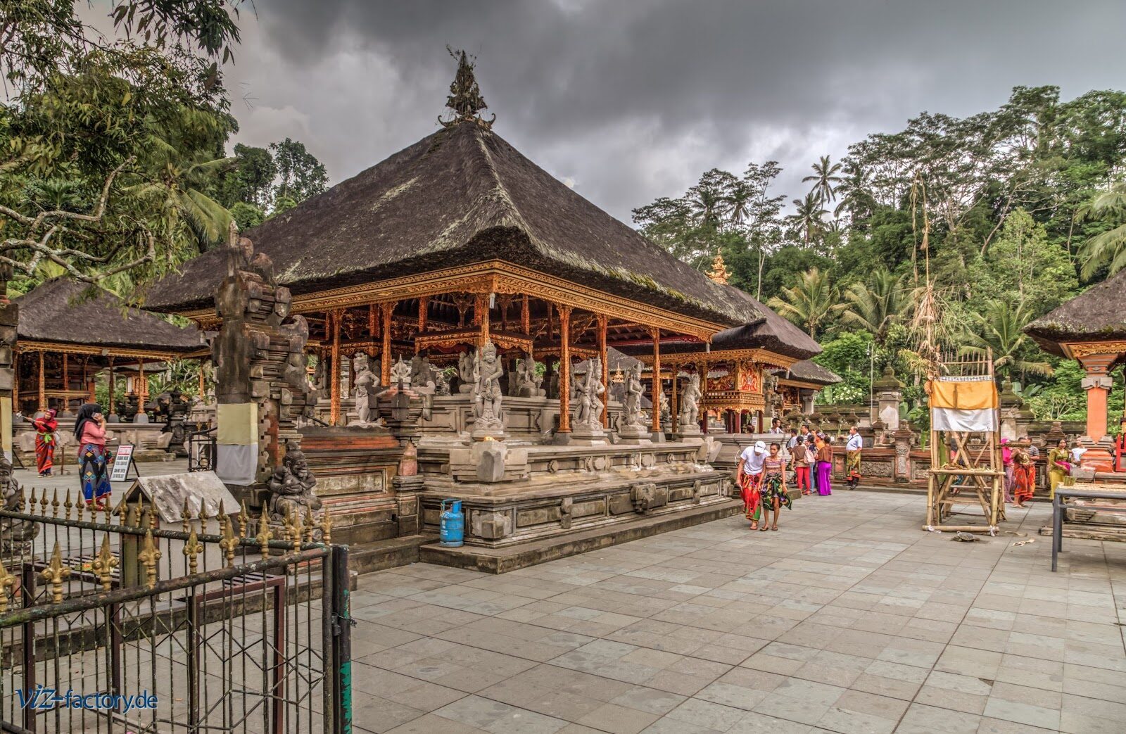 Worshippers gathered in the inner temple courtyard, away from the crowded pools.