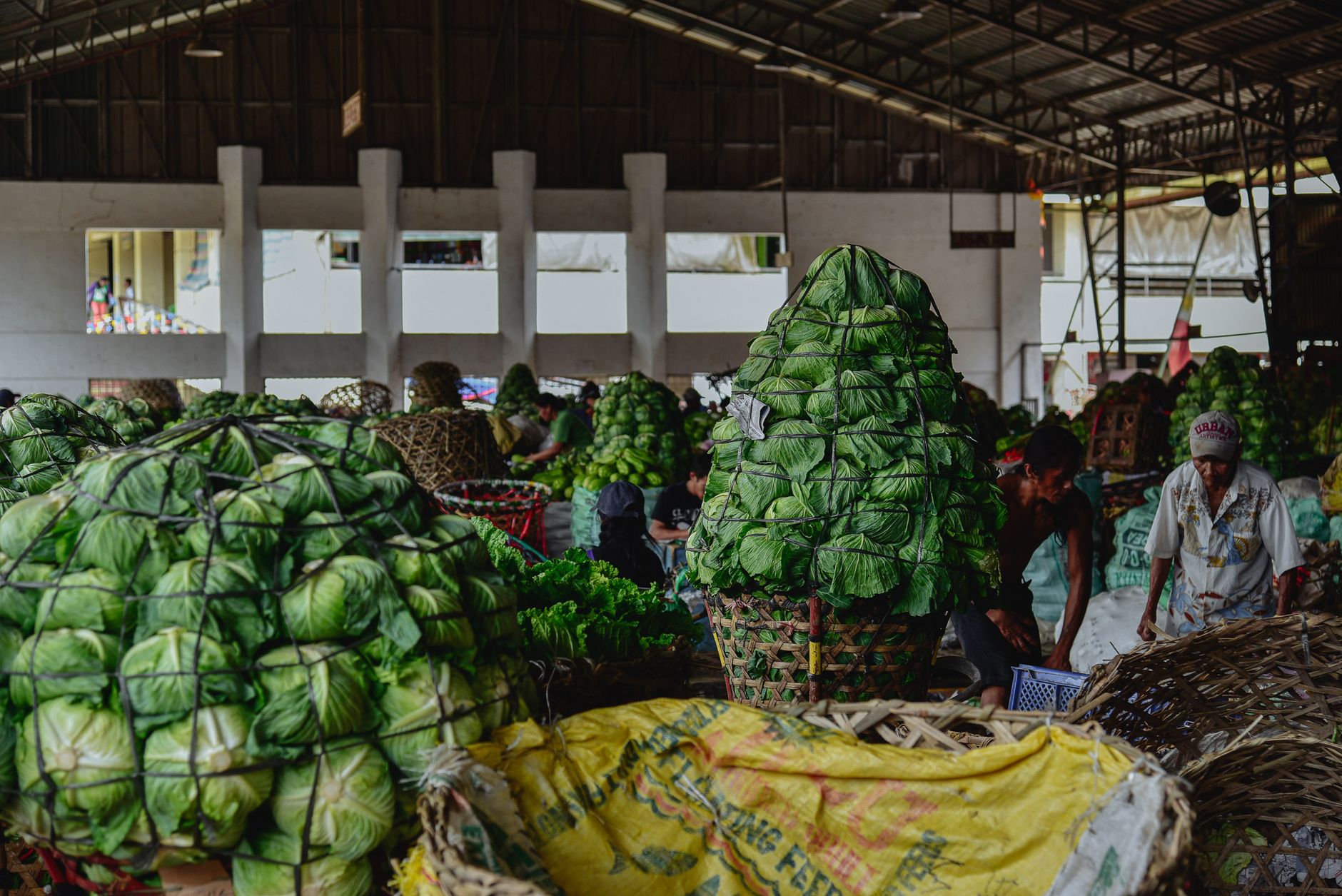 A busy indoor produce market