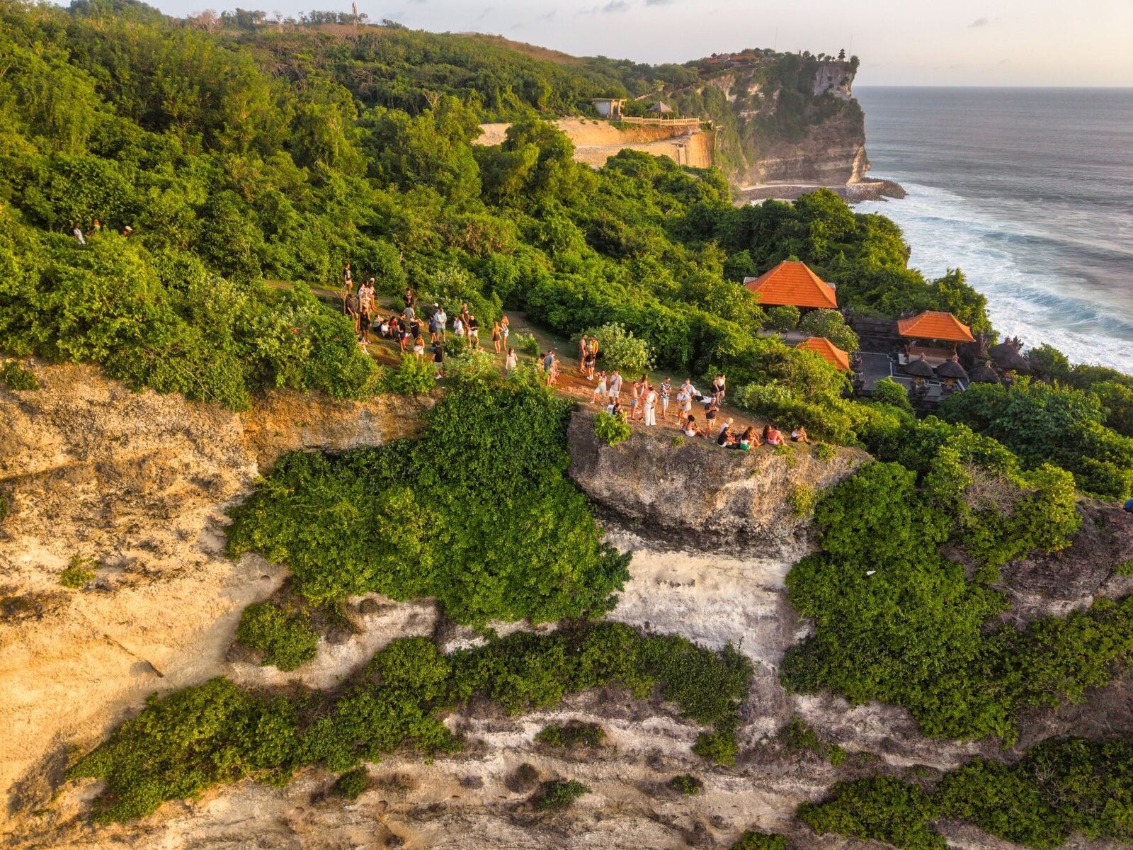 The Uluwatu temple complex from above, clinging to the edge of the cliff.
