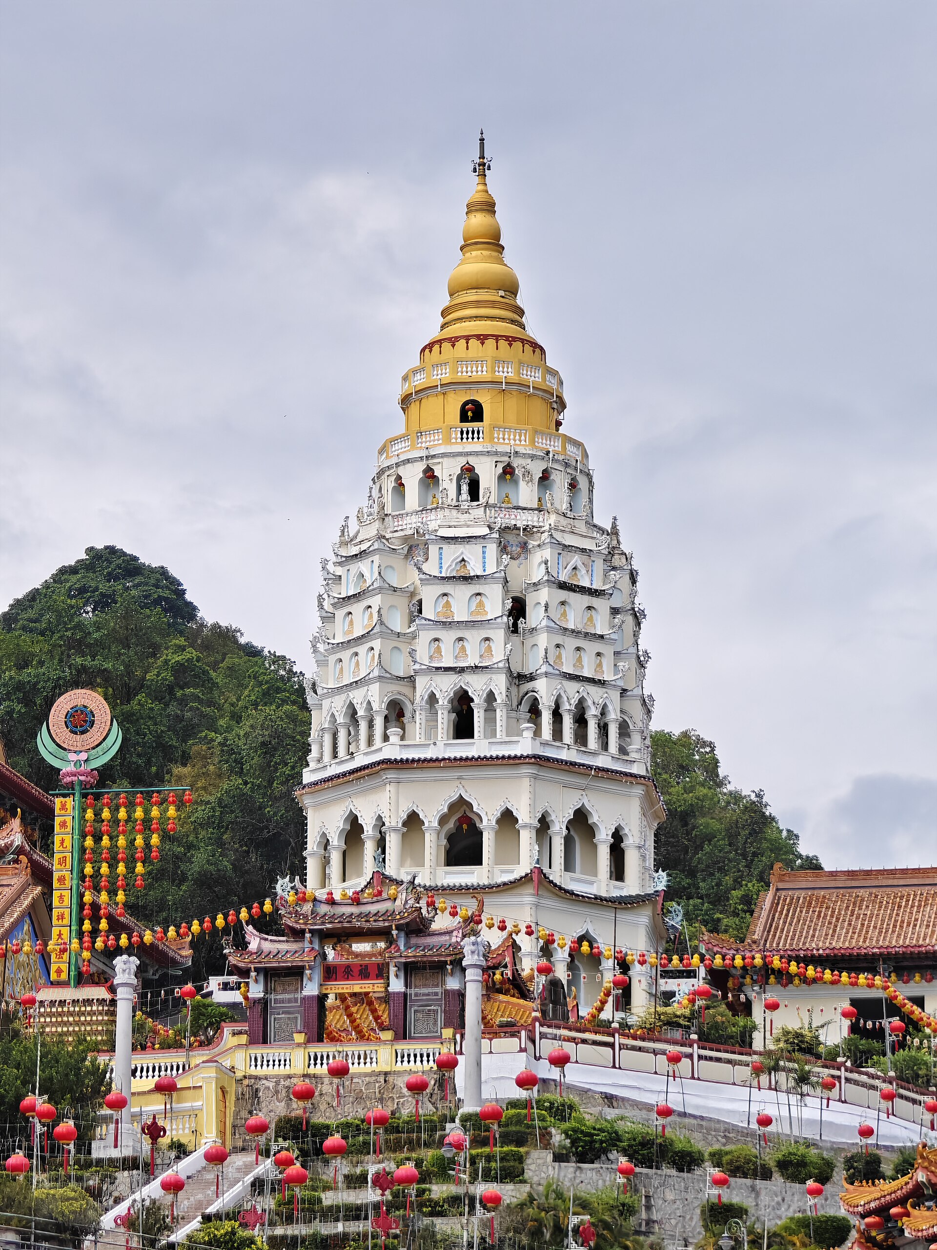 The pagoda of Kek Lok Si temple rising above Air Itam, Penang.